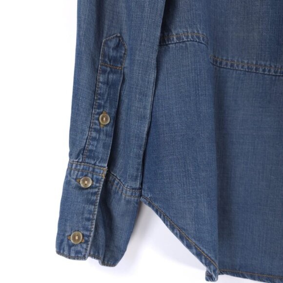 Anthropologie CLOTH & STONE Button Down Shirt SPLIT BACK Hi Lo Roll‎ Tab Size XS - Picture 9 of 13